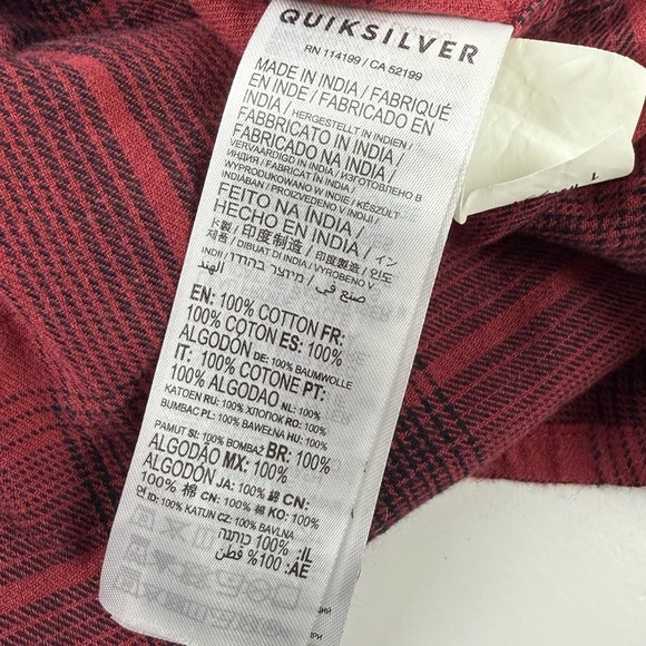 Quiksilver Flannel Shirt Mens Size Large Red Plaid Button Up Cotton - Picture 6 of 11